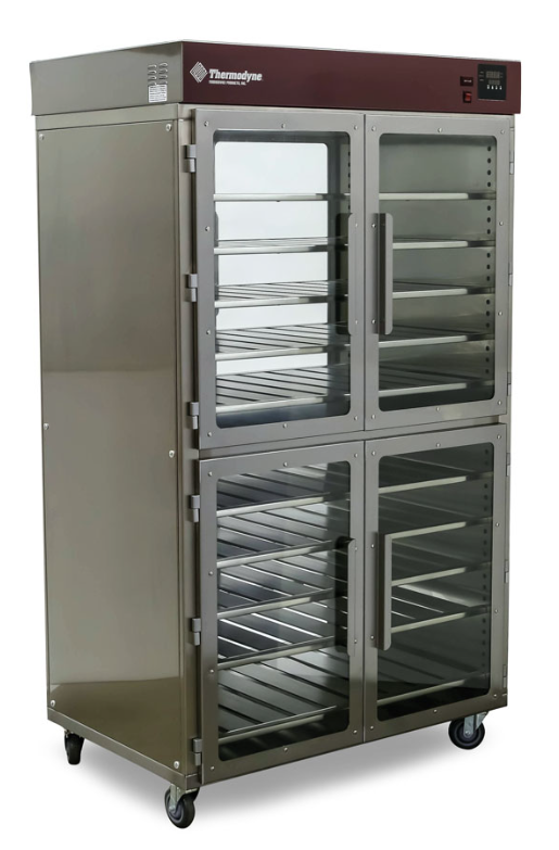 food warmer / cook n hold / floor model - 10 shelf - Thermodyne / 2100-DW - DOUBLE WIDE - 4 glass front doors / ? back - casters - 1ph/208/25a/5250w - U