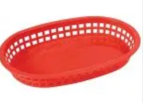 food basket - red / oval / plastic - 10/7/1.5"h - Browne / 496-FR - case/36 - N
