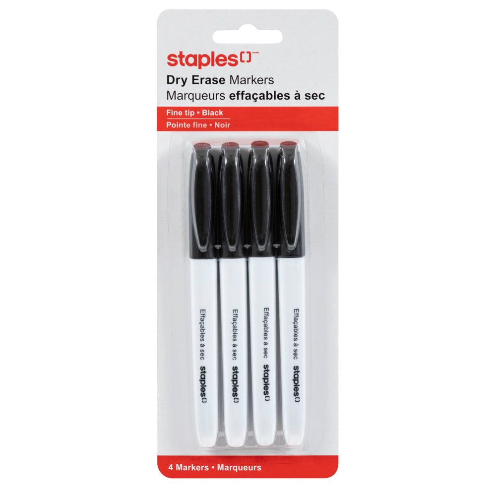 marker - dry - erase - finel tip - black - pkg/4