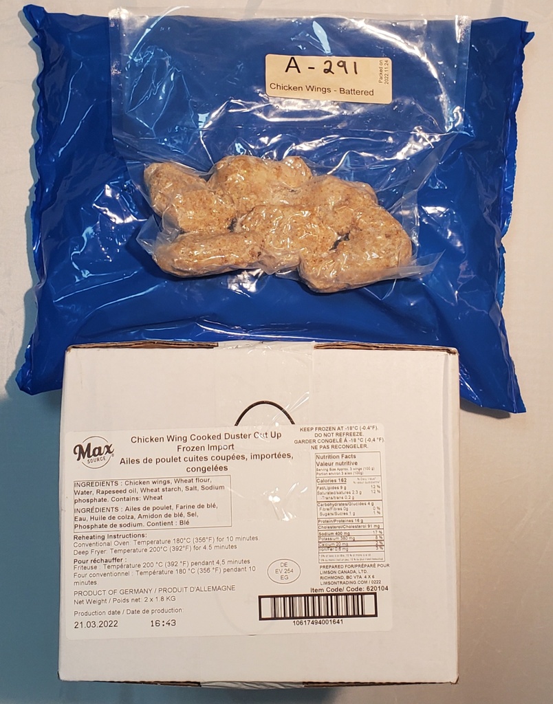 wings - dusted - fully cooked - 2 x 1.8kg bags
